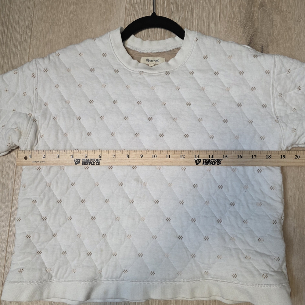 Madewell Ivory Quilted Crewneck Sweatshirt with Tan Stitching - Picture 5 of 6